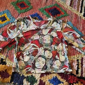 Y2K Mechant Sequin Graphic Print 3/4 Sleeve Top